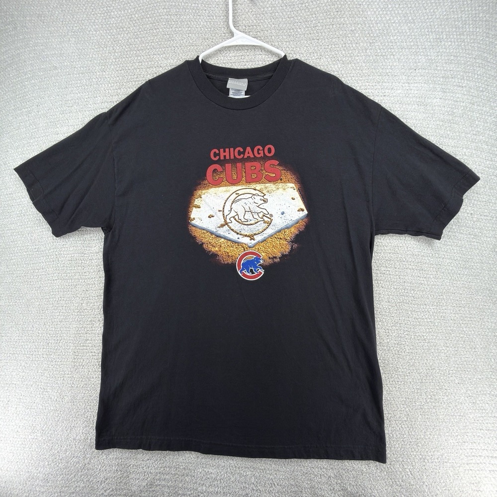 Y2K Chicago Cubs T Shirt Mens XL Black MLB Home Plate Bear Logo Graphic Tee